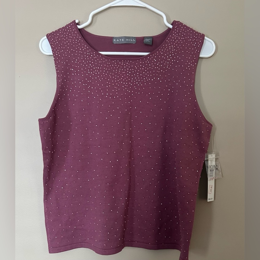 NWT Kate Hill Sleeveless Beaded Plum Tank Top